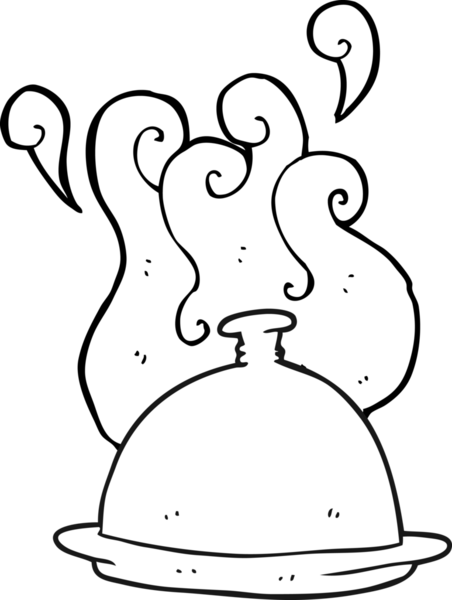 Bir insan tarafından çizilmiş siyah beyaz çizgi film yemek servisi.