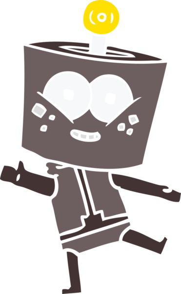 Bir insan tarafından çizilmiş mutlu düz renkli robot çizimi.