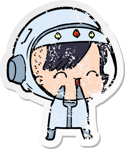 Bir insan tarafından çizilmiş, gülen astronot bir kızın sıkıntılı çıkartması.