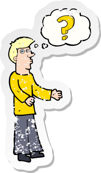 Bir insan tarafından çizilen soruyu soran bir çizgi film karakterinin gerilimli geçmiş yapıştırması.