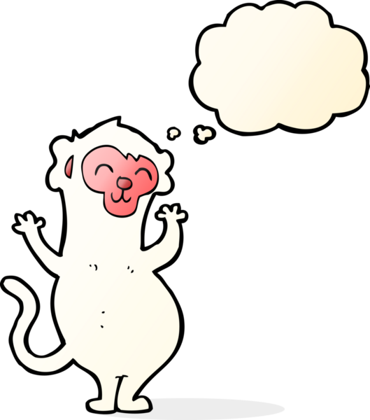 Bir insan tarafından çizilmiş düşünce baloncuklu çizgi maymun.