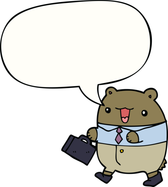 Bir insan tarafından çizilmiş konuşma balonu olan sevimli çizgi film iş ayısı.