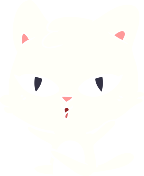 Bir insan tarafından çizilmiş düz renkli çizgi film kedisi