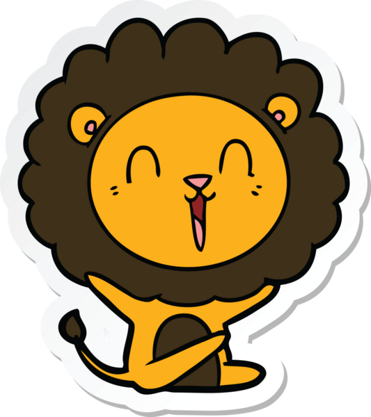 Bir insan tarafından çizilmiş gülen aslanın çıkartması.