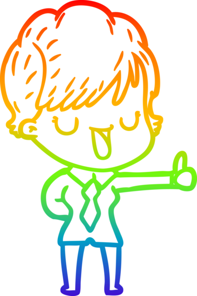 Gökkuşağı gradyan çizgi çizimi bir insan tarafından çizilmiş bir karikatür kadın