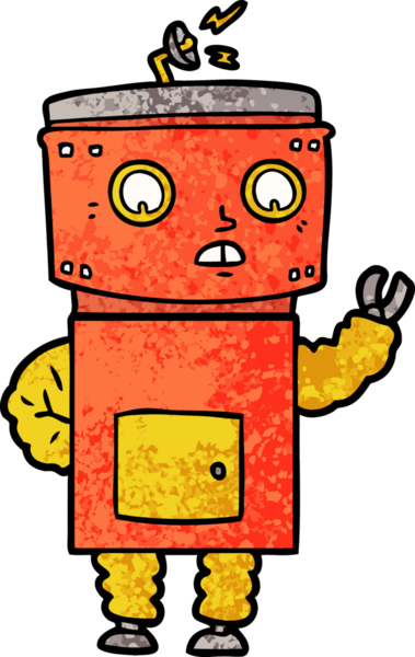 Bir insan tarafından çizilmiş çizgi film robotu