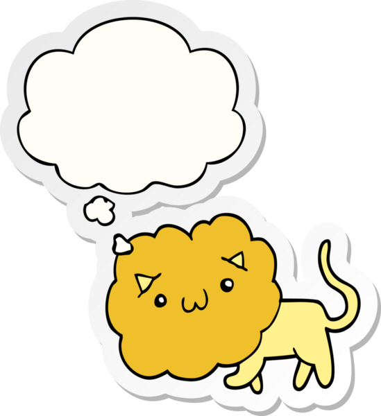 Düşünce baloncuklu çizgi film aslanı insan tarafından çizilmiş bir çıkartma.