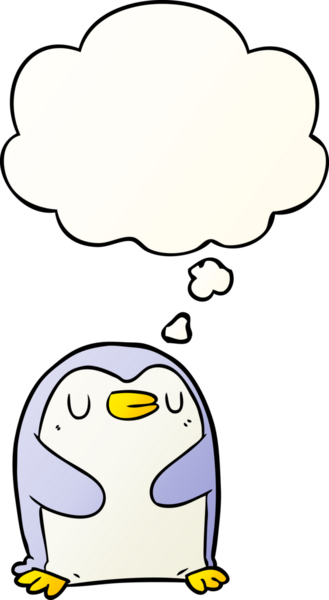 Düşünce baloncuğu olan karikatür pengueni bir insan tarafından çizilmiş.