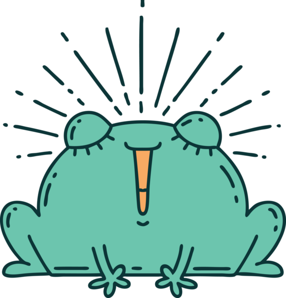 Bir insan tarafından çizilmiş geleneksel dövme stili mutlu kurbağanın çizimi