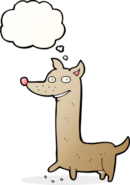 Bir insan tarafından çizilmiş düşünce balonlu komik çizgi film köpeği.