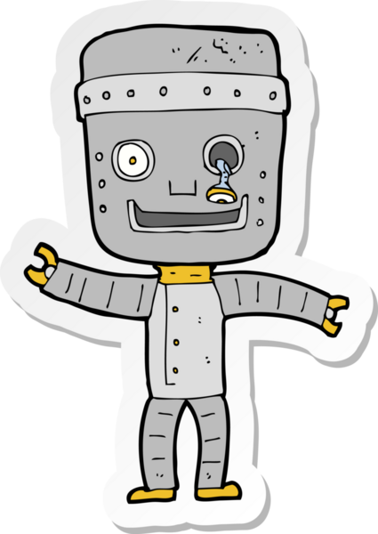 Bir insan tarafından çizilmiş komik, yaşlı bir robotun çıkartması.