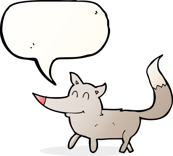 Bir insan tarafından çizilmiş konuşma balonu olan küçük bir kurt.