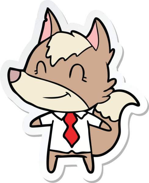 Bir insan tarafından çizilmiş dost canlısı bir kurt ofis çalışanının çıkartması.