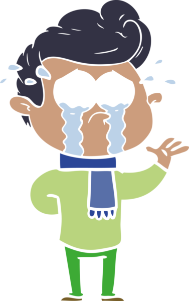 Bir insan tarafından çizilmiş düz renkli çizgi film ağlayan adam.