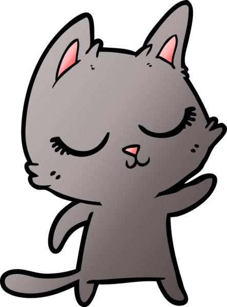 Bir insan tarafından çizilmiş sakin çizgi film kedisi.