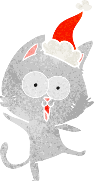 Bir insan tarafından çizilmiş Noel Baba şapkası takan bir kedinin komik el çizimi karikatürü