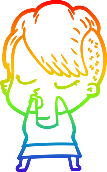 Gökkuşağı gradyan çizgi çizimi Bir insan tarafından çizilmiş güzel hippi kız