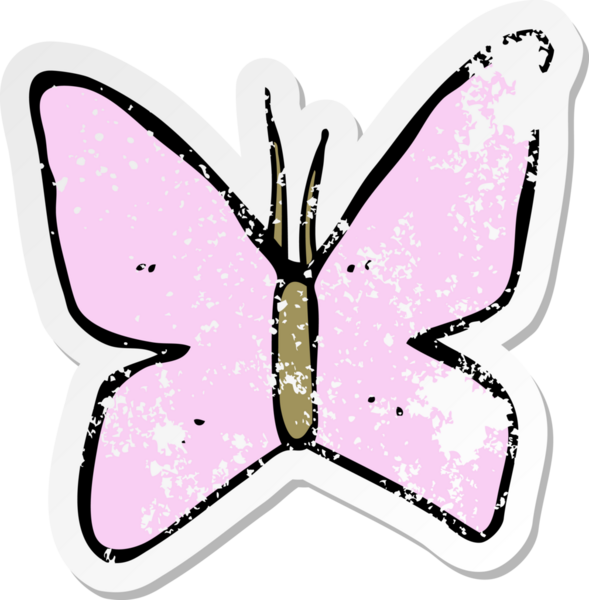 Bir insanın çizdiği kelebek sembolünün gerilemiş retro çıkartması.