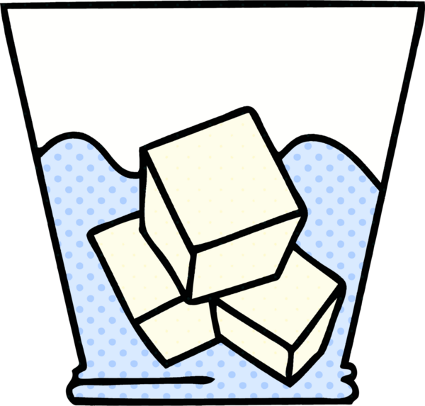 Çizgi roman tarzı tuhaf bir çizgi film. Viski ve buz bir insan tarafından çizilmiş.