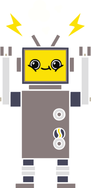 Bir insan tarafından çizilmiş düz renkli bir robot karikatürü