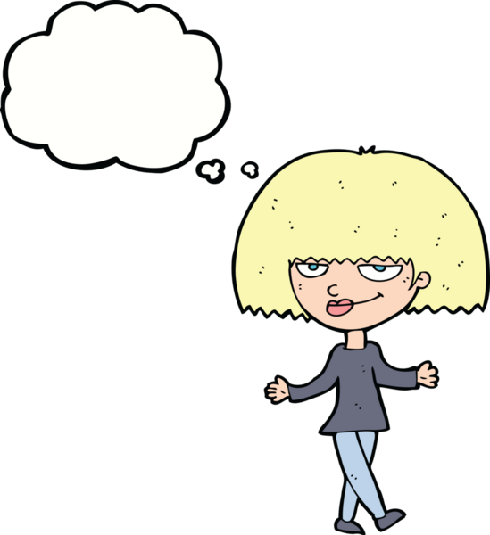 Bir insan tarafından çizilmiş düşünce baloncuğu olan kendini beğenmiş bir kadın.