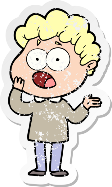 Bir insan tarafından çizilen şaşkınlık içinde soluk soluğa kalmış bir çizgi film karakterinin sıkıntılı çıkartması.