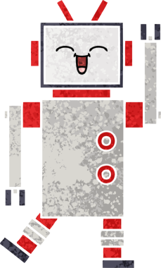 Bir insan tarafından çizilmiş bir robotun retro çizim tarzı karikatürü