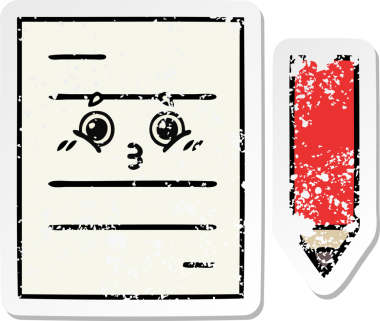 Bir insan tarafından çizilmiş şirin bir çizgi film test kağıdının sıkıntılı çıkartması.