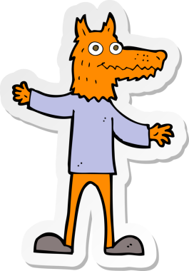 Bir insan tarafından çizilmiş tilki adamın çıkartması.