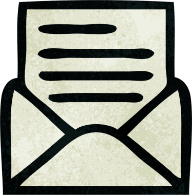Bir insanın çizdiği mektup ve zarfın retro grunge desen karikatürü.