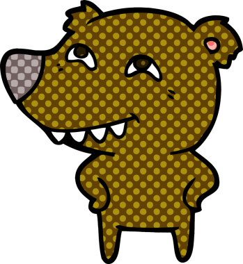 Bir insan tarafından çizilmiş dişleri gösteren çizgi film ayısı.