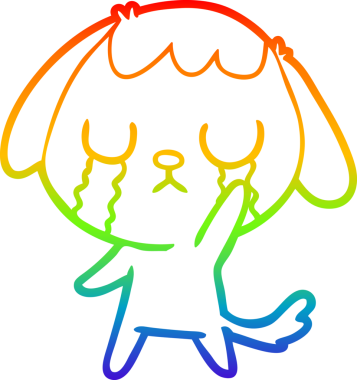 Gökkuşağı gradyan çizimi bir insan tarafından çizilmiş şirin bir çizgi köpeğin ağlaması.