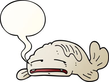 bir insan tarafından çizilmiş yumuşak eğimli konuşma baloncuklu üzgün yaşlı balık çizgi filmi