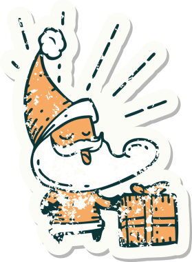 Bir insan tarafından çizilmiş eski bir dövme stili Noel Baba karakterinin eski çıkartması.