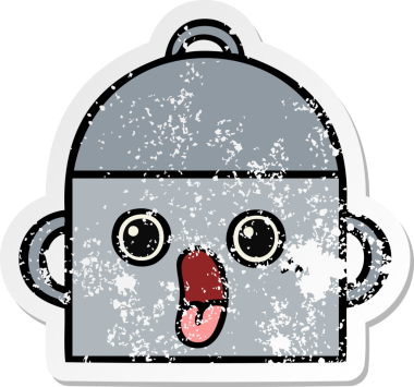 Bir insan tarafından çizilmiş tatlı bir yemek tenceresinin sıkıntılı çıkartması.