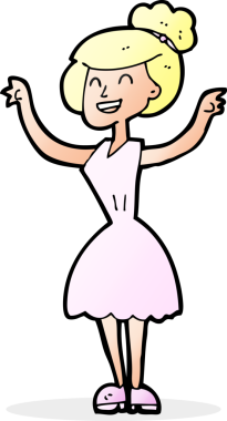 Bir insan tarafından çizilmiş kollarını kaldırmış çizgi film kadını.