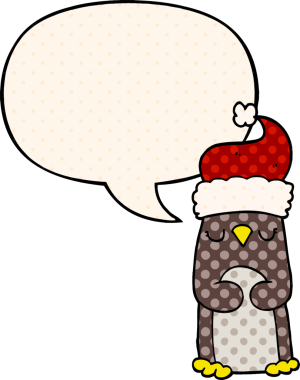 Bir insan tarafından çizilmiş çizgi roman tarzı konuşma balonu olan bir penguen.