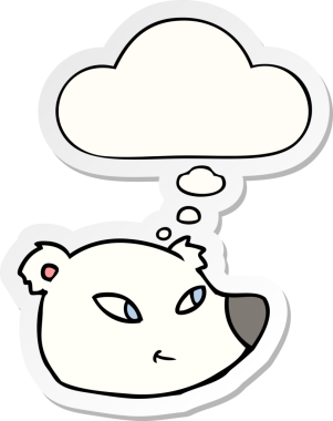 Karikatür kutup ayısı suratı. Düşünce baloncuğu insan tarafından çizilmiş bir çıkartma.