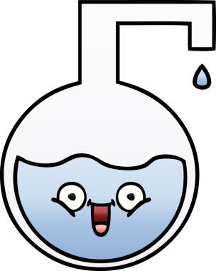 Bir insan tarafından çizilmiş bir bilim şişesinin gölgelenmiş karikatürü.