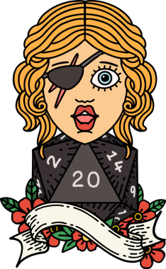 Retro Dövme Tarzı İnsan Rogue Bir insan tarafından çizilmiş 20 zar ile