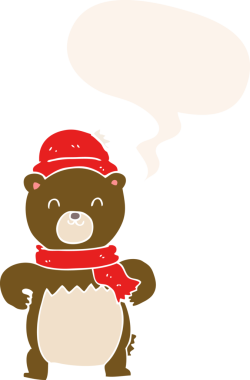 Bir insan tarafından çizilmiş konuşma baloncuğu olan sevimli çizgi film ayısı.