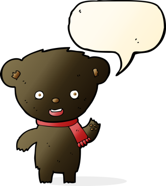 Bir insan tarafından çizilmiş konuşma baloncuğu olan sevimli siyah ayı.