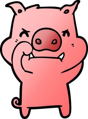 Bir insan tarafından çizilmiş kızgın çizgi film domuzu.