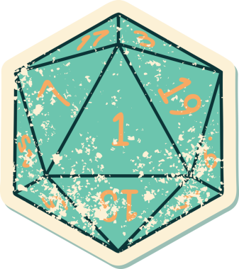 Retro Dövme Biçimi Doğal 1D20 zar bir insan tarafından çizildi