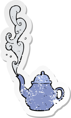 Bir insan tarafından çizilmiş karikatür çaydanlığının geriletilmiş yapıştırması.