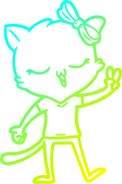 Kafasında yay olan çizgi film kedisinin insan tarafından çizilmiş bir barış işareti çizimi.