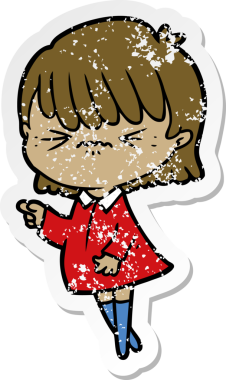 Sinirli bir karikatür kızının sıkıntılı çıkartması bir insan tarafından çizilmiş suçlamalar.