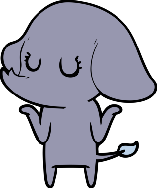 Bir insan tarafından çizilmiş şirin fil omuz silkiyor.