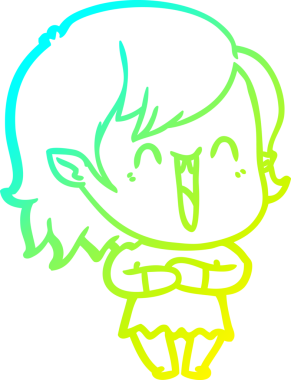 Bir insan tarafından çizilen mutlu vampir kız çizgi filminin soğuk gradyanı.