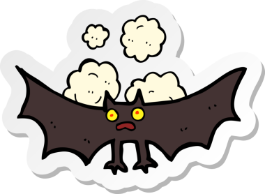 Bir insan tarafından çizilmiş karikatür yarasasının çıkartması.